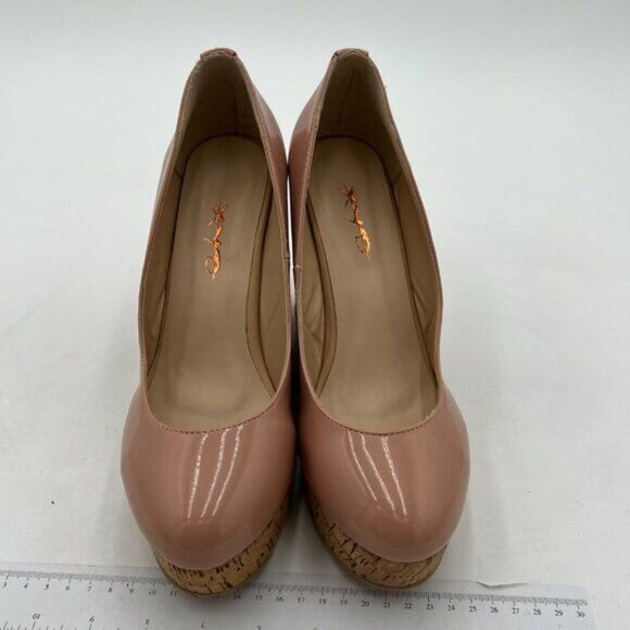 XYD Women Comfort Round Toe Wood Platform Pumps Slip On Patent Wedge Cork - Picture 3 of 7